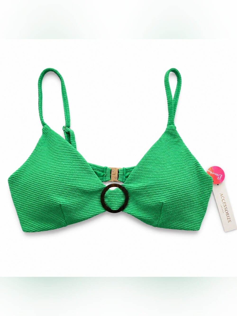 Green ribbed knit bikini top with ring detail #bikini #swimwear